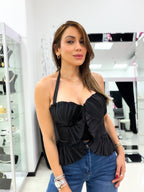 BLACK PLEATED TOP