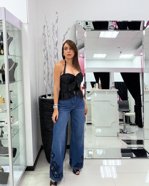 BLACK PLEATED TOP