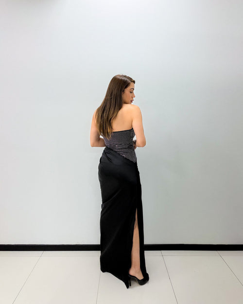 BLACK- SILVER CRYSTALS DRESS