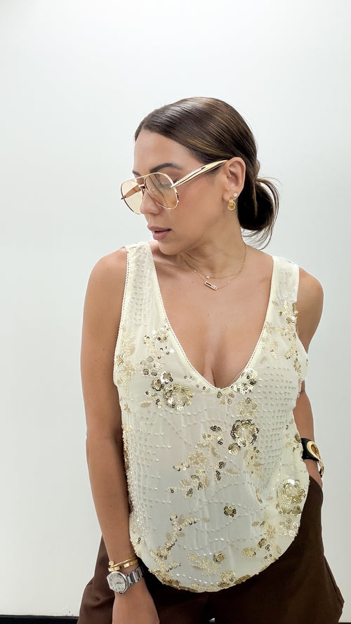 IVORY SEQUIN DETAILS TOP
