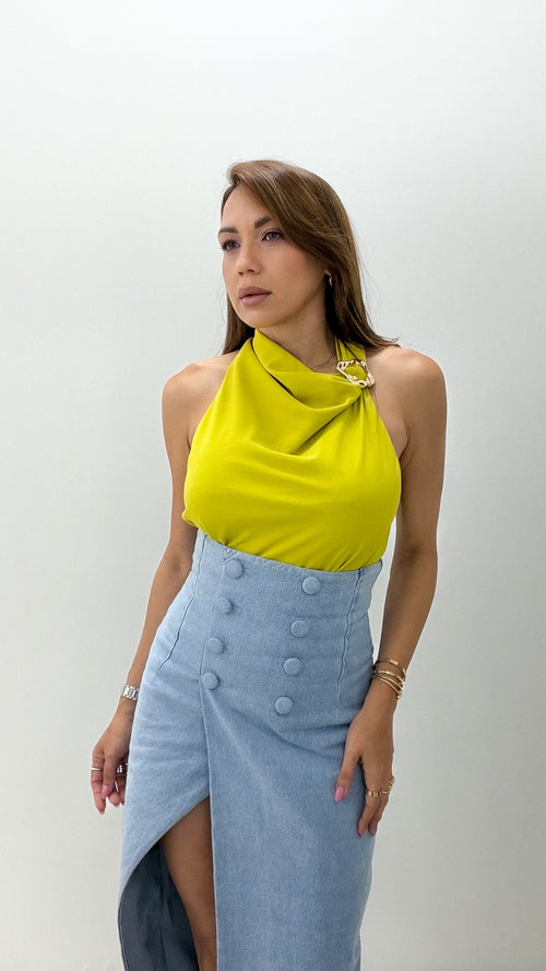 HIGH WAIST DENIM MIDI SKIRT