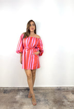 CORAL/PINK STRIPED MINI DRESS