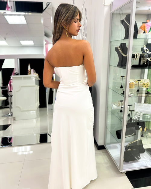 STRAPLESS RUFFLE DETAILS DRESS