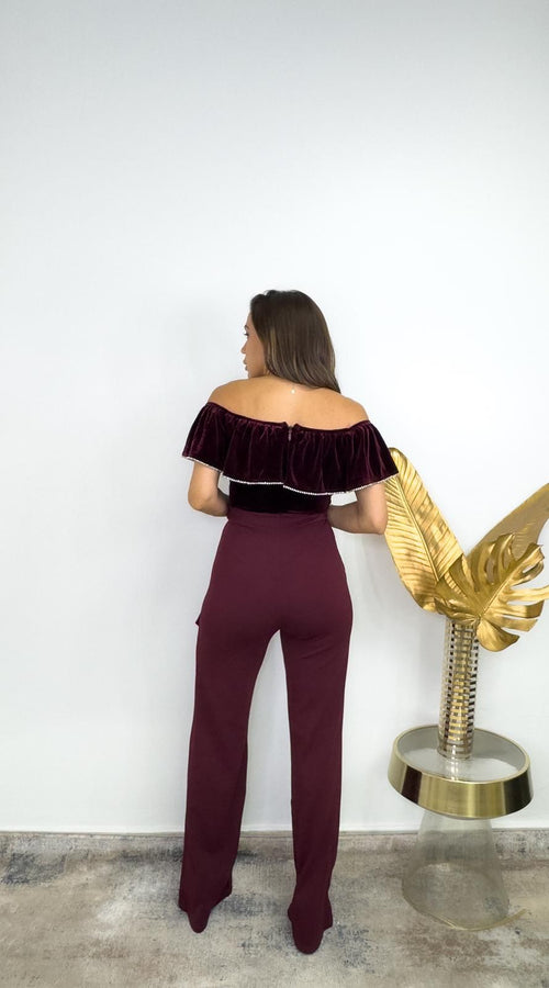WINE VELVET JUMPSUIT