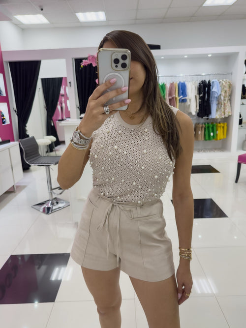 NATURAL TIE WAIST SHORTS