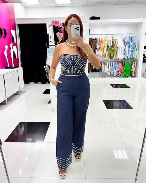 ROPE DETAIL DENIM PANT SET