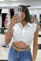 WHITE CROP TWIST FRONT TOP
