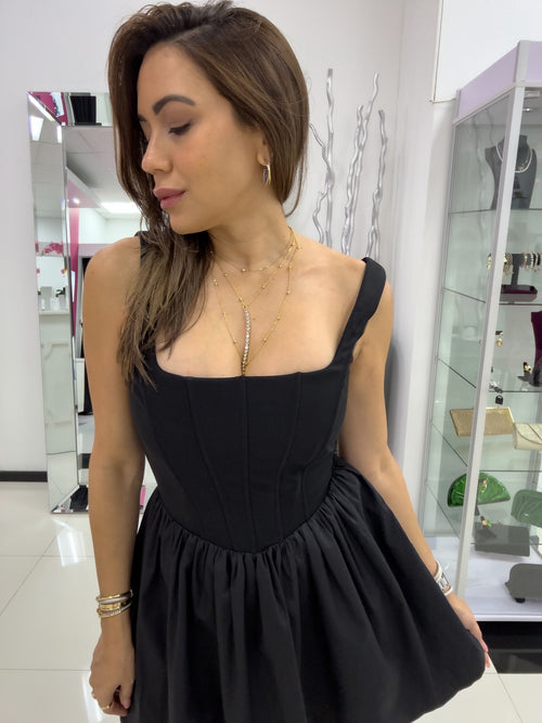 BLACK BUBBLE MINI DRESS