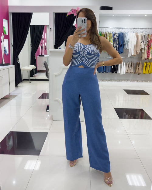 DENIM EMDROIDERED JUMPSUIT