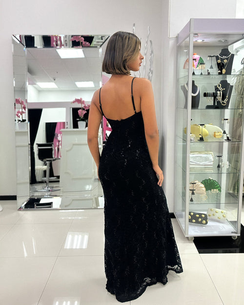 LACE SEQUIN FORMAL DRESS