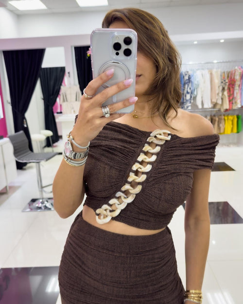 DARK BROWN MESH SKIRT SET