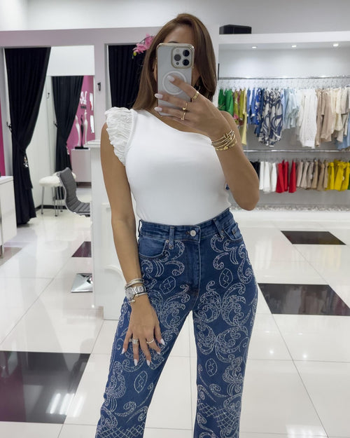 RHINESTONES DETAILS JEANS