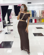 DARK BROWN MESH SKIRT SET