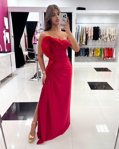 STRAPLESS RUFFLE DETAILS DRESS