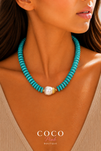 TURQUIOSE DISC PEARL NECKLACE