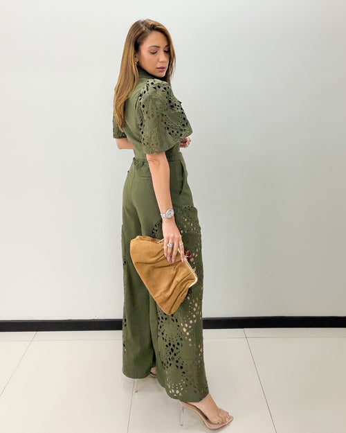 OLIVE LACE PANT SET
