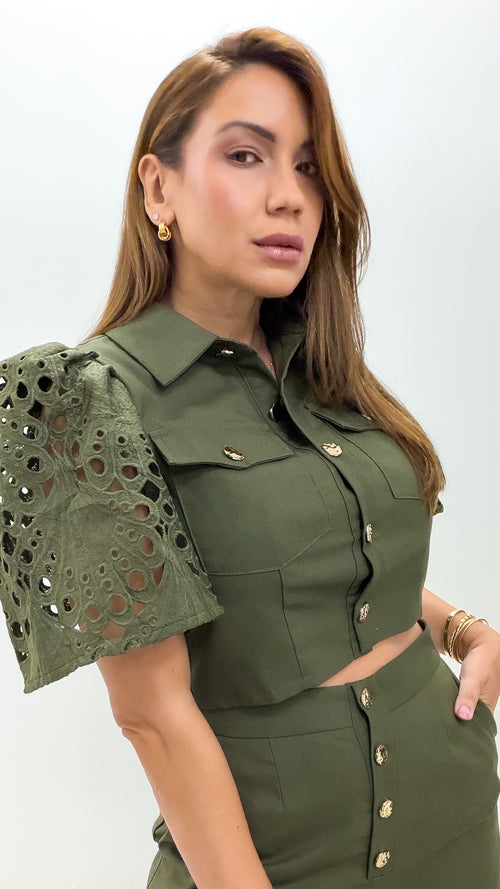 OLIVE LACE PANT SET