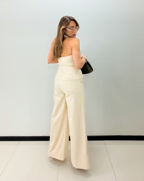 IVORY BUTTON DETAILS PANT SET