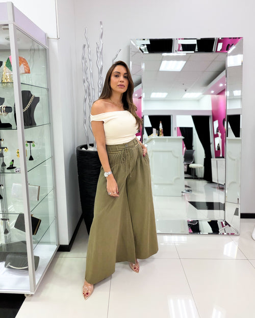 OLIVE WIDE LEG PANT