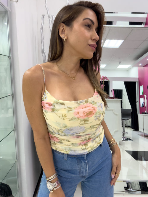 FLORAL PRINT MESH TOP