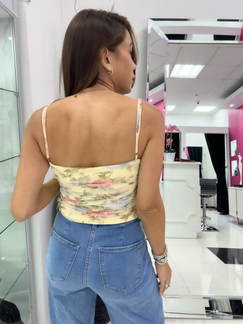 FLORAL PRINT MESH TOP