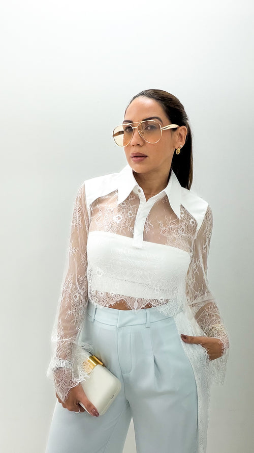 WHITE LACE CROP SHIRT