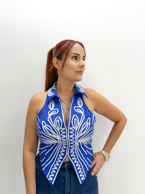 BLUE EMBROIDERED VEST