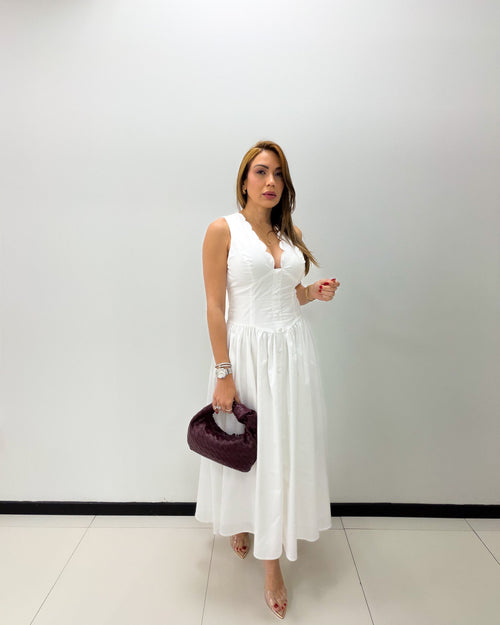 POPLIN SCALLOP MIDI DRESS