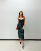 DARK GREEN VELVET MIDI DRESS