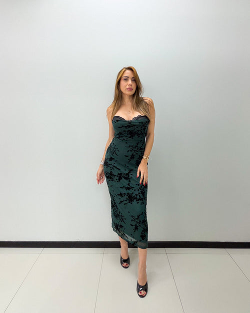 DARK GREEN VELVET MIDI DRESS