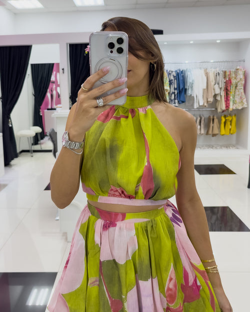 OLIVE PRINT SKIRT SET