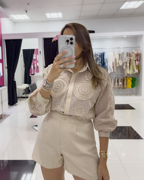 KHAKI LACE SHORT SET