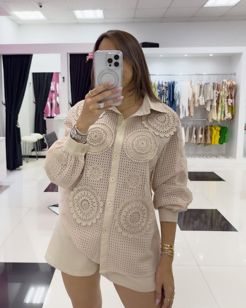 KHAKI LACE SHORT SET