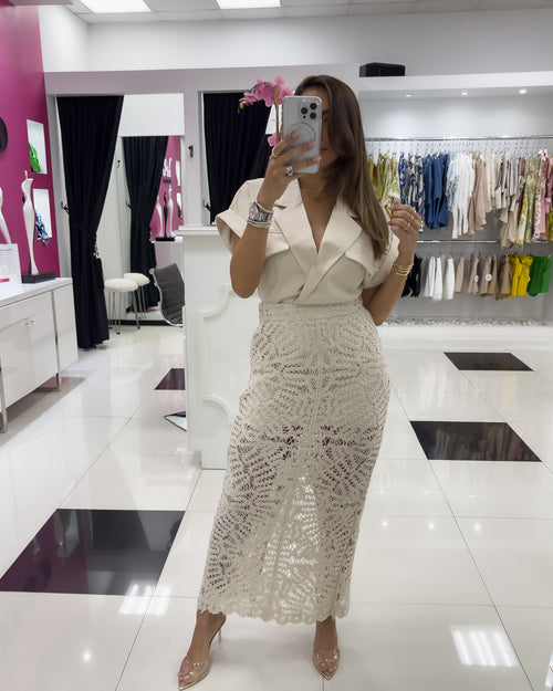 Nude Lace Skirt Set