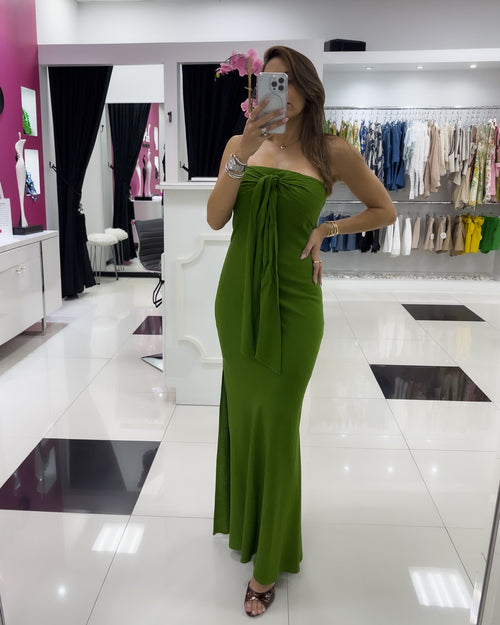 GREEN LINEN MAXI DRESS