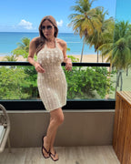 NATURAL CROCHET MINI DRESS