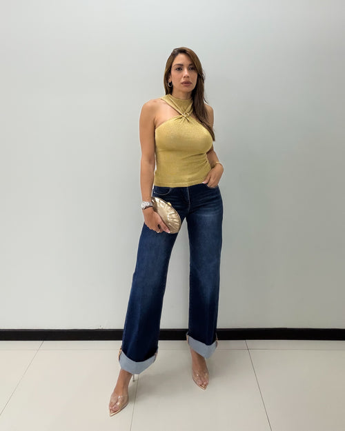 HIGH RISE WIDE LEG CUFFED JEANS