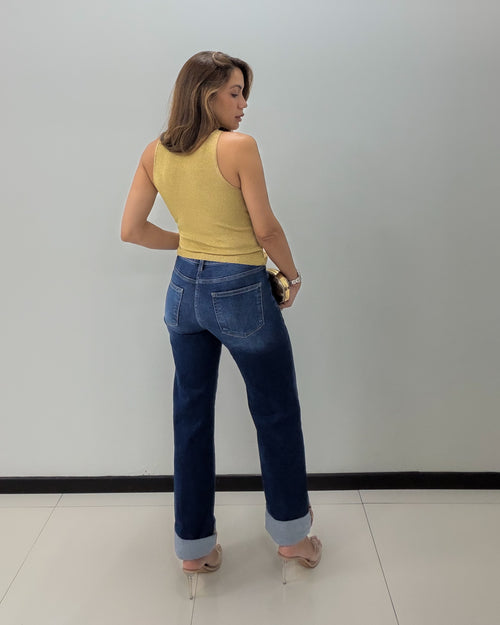 HIGH RISE WIDE LEG CUFFED JEANS