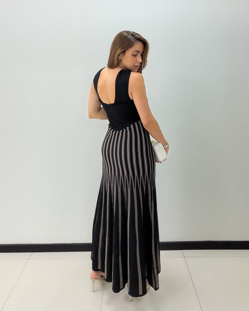 BLACK NUDE KNIT MIDI DRESS