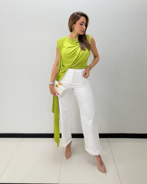 WHITE HIGH RISE BAGGY JEANS