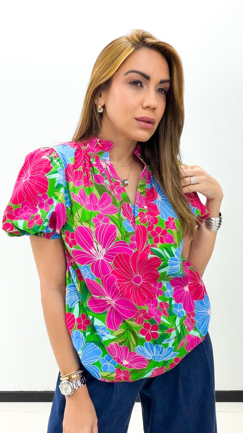 FUCHSIA FLORAL PRINT BLOUSE