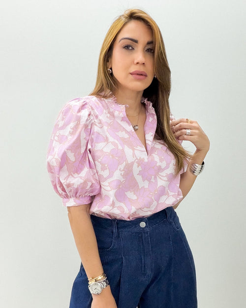 PINK-CREAM FLORAL BLOUSE