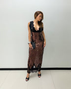 BROWN LACE SEQUINS DRESS