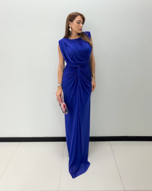 DEEP BLUE RUCHED DRESS