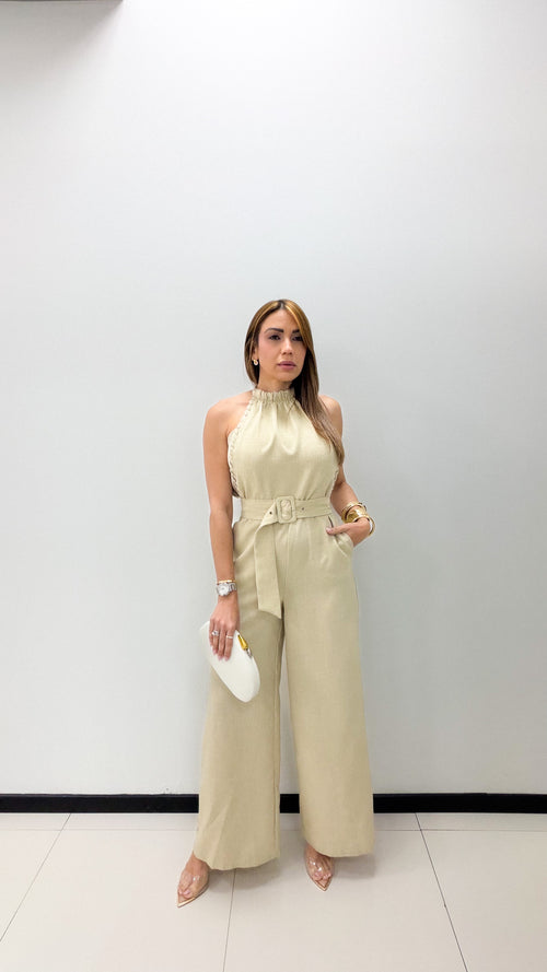 NUDE HALTER JUMPSUIT