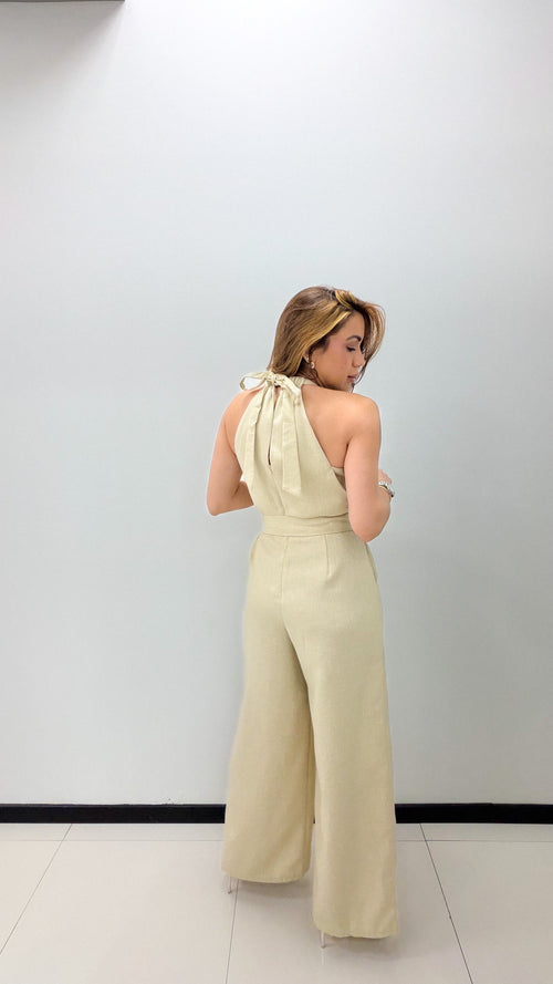 NUDE HALTER JUMPSUIT