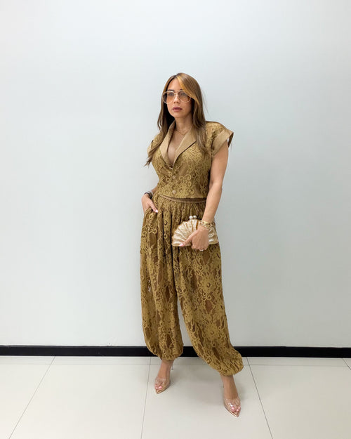 CAMEL LACE PANT SET