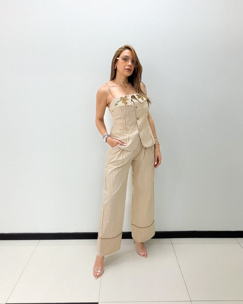 KHAKI STRIPES PANT SET