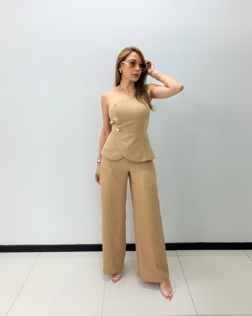 STRAPLESS BUTTON DETAIL JUMPSUIT