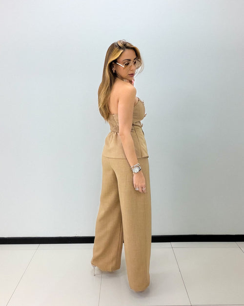 STRAPLESS BUTTON DETAIL JUMPSUIT